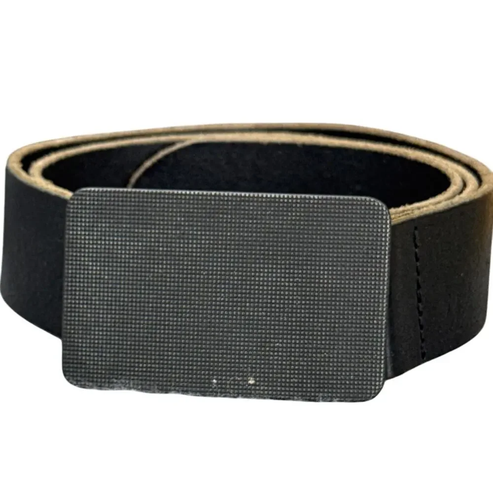Black Leather Heavy Metal Solid Buckle Belt  Men 32